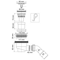 Трап для поддона McAlpine (выпуск 113 мм) 90/100-1 1/2, h=82мм, с трубкой 40/50 (тип кнопка) MRS4CLCP