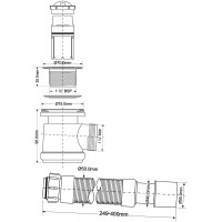 Трап для поддона McAlpine (выпуск 70мм) 50/60-1 1/2, h=92мм, с гофрой 40/50 (L=300-500мм) MRS2C-F