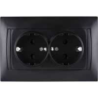 Двойная розетка TDM ELECTRIC Лама 2П+З 16А 250В с защитными шторками графит SQ1815-0613