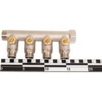 Коллектор НВ 3/4 4х1/2 Н 40мм с кранами, никелированный Uni-Fitt 420N3240