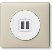 Лицевая панель Legrand Программа Celiane зарядное устройство 2 х USB 1500 мА, Кат. № 0 674 62 белый 068256