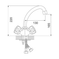 Смеситель д/кухни Gota Rocio с 2-мя рукоятками с высоким изливом Прохлада 1/10 343310-GOTA