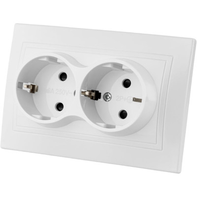Двойная розетка с защитными шторками, белая 2П+З 16А 250В TDM ELECTRIC Таймыр SQ1814-0018