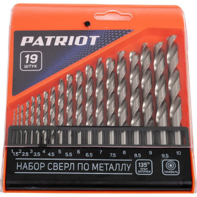 Набор сверл по металлу HSS, 19 шт №1: 1.0-10.0 мм, в пластиковом боксе Patriot 815010544