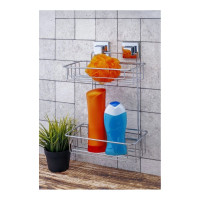 Полка в ванную TEKNO-TEL EF256 прямая, 2 яруса, 27x15x37 самоклеящаяся хром EF256