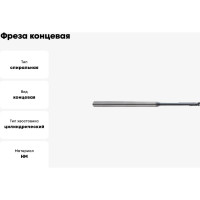 Фреза концевая 0.6х4х0.9(8)х45 мм, Z2, твердосплавная, Alpha-GX New Century G9I64006080N