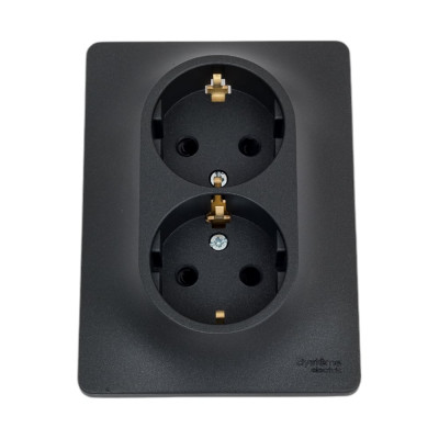 Systeme Electric ( Schneider Electric) Glossa Антрацит Розетка 2-ая с/з со шторками, 16А в сборе SE GSL000726