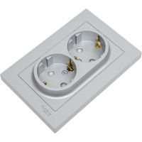 Розетка Systeme Electric AtlasDesign Алюминий с/з двойная, со шторками, 16А, в сборе SE ATN000326