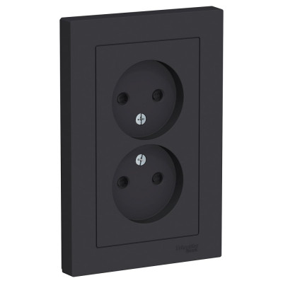 Розетка Systeme Electric AtlasDesign Карбон б/з двойная, со шторками,16А, в сборе SE ATN001022