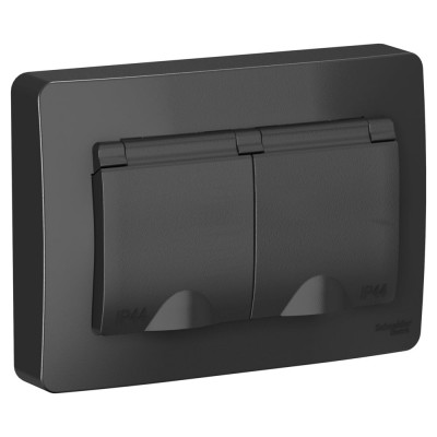 Розетка Systeme Electric Blanca внутр Антрацит 2-ая с/з IP44 со шторками, 16А, 250В SE BLNRS441126