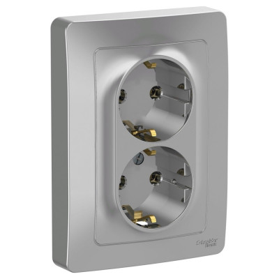 Розетка Systeme Electric Blanca внутр Алюминий 2-ая с/з без шторок, 16А, 250В SE BLNRS001023