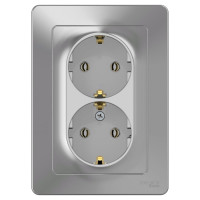 Розетка Systeme Electric Blanca внутр Алюминий 2-ая с/з без шторок, 16А, 250В SE BLNRS001023