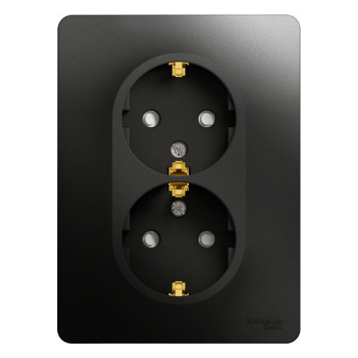 2-ая розетка Systeme Electric Glossa Антрацит с/з, со шторками, 16А, в сборе SE GSL000726