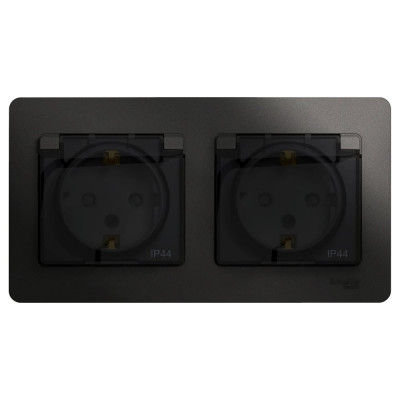 Розетка Systeme Electric Glossa Антрацит 2-ая с/з, со шторками, в сборе, IP44 SE GSL000747