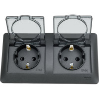 Розетка Systeme Electric Glossa Антрацит 2-ая с/з, со шторками, в сборе, IP44 SE GSL000747