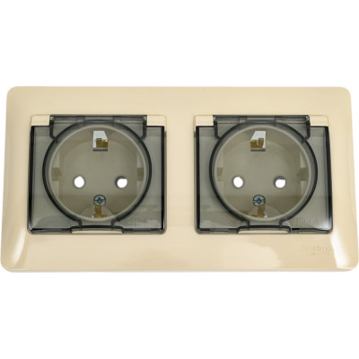 Розетка Systeme Electric Glossa Бежевый 2-ая с/з, со шторками, в сборе, IP44 SE GSL000247