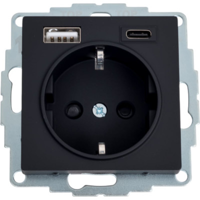 Розетка Systeme Electric (Schneider Electric) ATLASDESIGN 16А c 2 USB A+С, 5В/2,4А/3,0А, 2x5В/1,5А, механизм, карбон ATN001032
