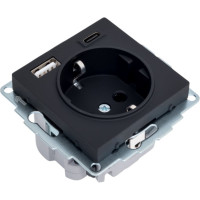 Розетка Systeme Electric (Schneider Electric) ATLASDESIGN 16А c 2 USB A+С, 5В/2,4А/3,0А, 2x5В/1,5А, механизм, карбон ATN001032
