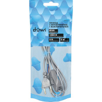 Провод с евроштекером и выключателем duwi серебро 2,0м H 03 VV-F 2x0,5 мм 28573 1