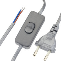 Провод с евроштекером и выключателем duwi серебро 2,0м H 03 VV-F 2x0,5 мм 28573 1