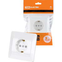 Розетка TDM ELECTRIC 2П+З с защитными шторками 16А 250В белая "Ильмень" SQ1823-0014