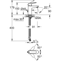 Смеситель для раковины GROHE BauEdge с цепочкой 23329000