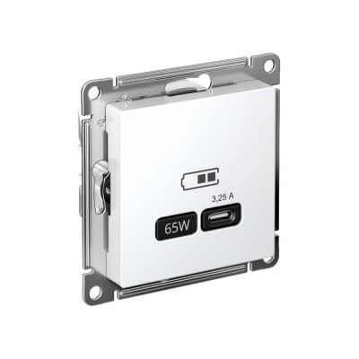 Розетка USB Systeme Electric ATLASDESIGN тип-C 65W высокоскор.заряд. QC, PD, механизм, БЕЛЫЙ ATN000127