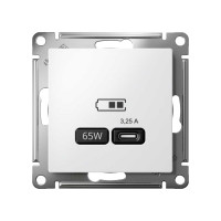 Розетка USB Systeme Electric ATLASDESIGN тип-C 65W высокоскор.заряд. QC, PD, механизм, БЕЛЫЙ ATN000127