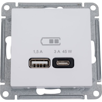 Розетка USB Systeme Electric ATLASDESIGN A + тип-C 45W высокоскор.заряд. QC, PD, механизм, БЕЛЫЙ ATN000129
