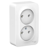 Двойная розетка Systeme Electric BLANCA открытой установки, без заземления, без шторок, белый BLNRA000201