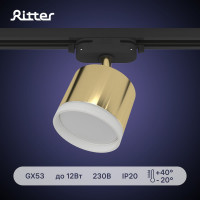 Трековый поворотный светильник RITTER Artline цилиндр 85x70mm GX53 230В алюминий/пластик золото 59864 4