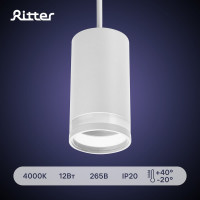 Трековый подвесной светодиодный светильник RITTER Artline цилиндр 55x100mm 2,6м2 GU10 230В алюминий/пластик белый 59929 0