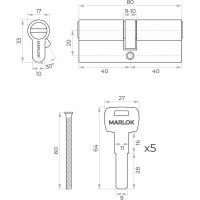Латунный цилиндр Marlok ЦМ 80(40/40)-5к, перфорированный ключ/ключ, CP (хром) 017543