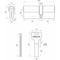 Латунный цилиндр Marlok ЦМ 80(35/45)-5к, перфорированный ключ/ключ, CP (хром) 017717