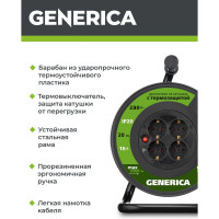 Катушка GENERICA УК20 с т/з 4 места 2P+PE/20м 3x1,5мм2 WKP20-16-04-20-G