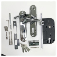 Врезной замок VETTORE 1523 CP m60Z в комплекте с ручкой и цилиндром, хром 20285