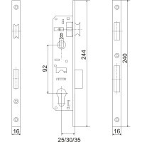 Врезной узкопрофильный замок под цилиндр VETTORE 192P-25 CP, хром 20499