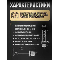 Встраиваемый выдвижной розеточный блок Inrior блок розеток на 2 EURO розетки и 2 USB-A+C, стальной, RUFH-01-90