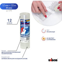 Канцелярская клейкая лента Unibob 12 мм х 33 м прозрачная упаковка 12 штук 214968 72793