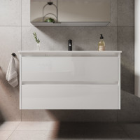 Подвесная тумба Sancos Libra 990x450x500, c двумя ящиками оснащенными доводчиками, белый глянец, арт. LB100W