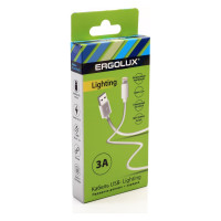 Кабель usb-lightning Ergolux Elx-cdc03-c01 3а, 1,2м, белый, зарядка+передача данных, коробка 15097
