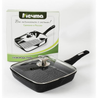 Квадратная сковорода-гриль Мечта АП Гранит black 26х26 см, со съемной ручкой и стеклянной крышкой с066802