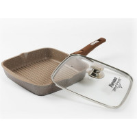 Сковорода гриль Мечта Гранит brown 24 см, со съемной ручкой и стеклянной крышкой с064806