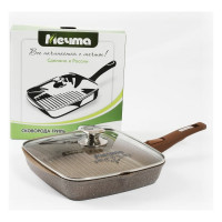 Сковорода гриль Мечта Гранит brown 24 см, со съемной ручкой и стеклянной крышкой с064806