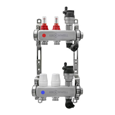 Коллекторный блок KROMWELL из нерж. cтали с расходомерами, в комплекте 1", 2x3/4", "евроконус" KW.SM6000625