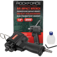 Ударный пневмогайковерт Rockforce Compact с реверсом и регулировкой усилия 1/2'' 600Hм, 8500 об/мин,6.3bar,113 л/мин,1.45кг RF-82542(11712)