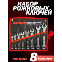 Набор рожковых ключей PATRON 8x10, 9x11, 12x13, 14x15, 16x17, 18x19, 21x23, 22x24 мм, 8 предметов на полотне P-5084P(47386)