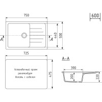 Мойка MIXLINE ml-gm19 с крылом, бежевая (328), 495x750x200мм new 551985
