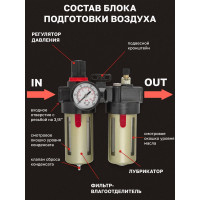 Блок подготовки воздуха 3/8" фильтр-регулятор + лубрикатор 10Мк, 1400 л/мин Forcekraft FK-BFC3000(54426)