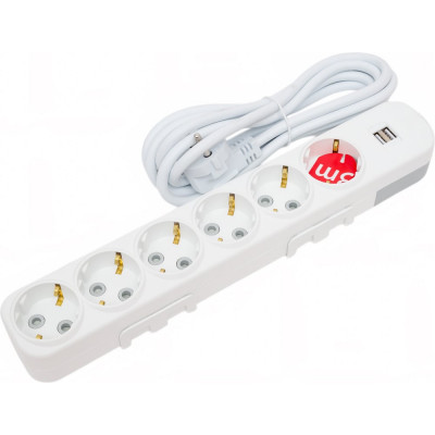 ELBI Myra Удлинитель с/з 6вх с защитными шторками USB 3м (3x1,5) 527-040203-621
